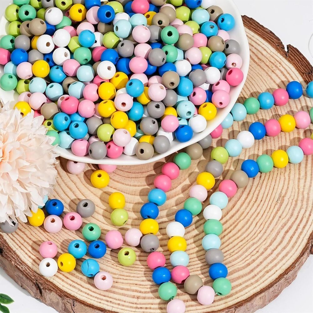 7783 550pcs Colorful Wooden Beads Mixed Round Natual Wooden Beads Assorted